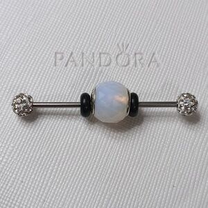 Pandora Silver Opalescent White Crystal Geometric Facets Charm 2 listed Separate